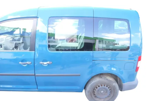 VW Caddy 3 2k Tür hinten links blau grün LN6F Scheibe Schiebetür