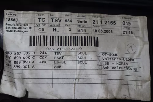 1x Audi A6 4F Türverkleidung Verkleidung Tür hinten links Volterra Leder S-line  (145232)