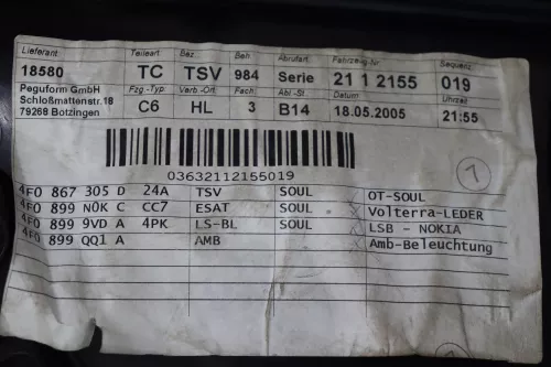 1x Audi A6 4F Türverkleidung Verkleidung Tür hinten links Volterra Leder S-line (145232)
