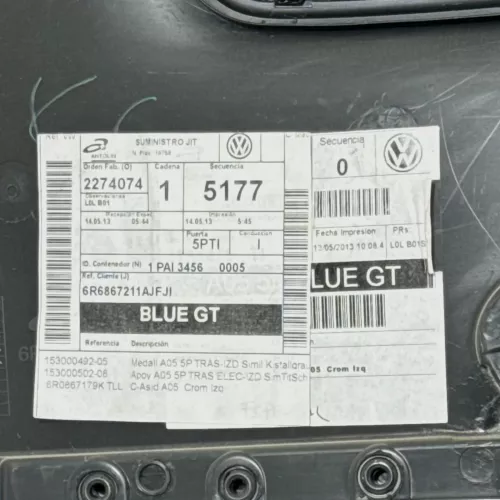 1x VW Polo 6R Türverkleidung Tür 4/5-Türer grau schwarz Kunstleder hinten links (149180)