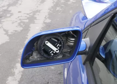 VW Polo 9N 9N3 elektrischer Spiegel Außenspiegel links vorne blau LA5M + Glas (160524)