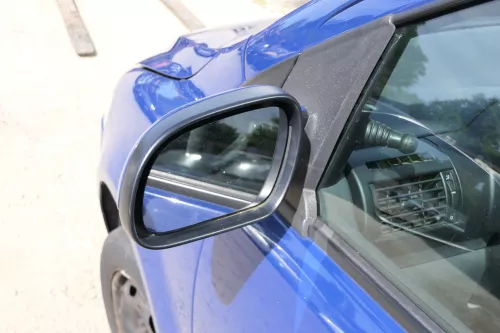 VW Fox 5Z manueller Spiegel Außenspiegel + Glas links blau LL5M (175501)