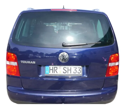 VW Touran 1T Heckklappe Kofferraumklappe hinten blau LB5N mit Scheibe -Rost