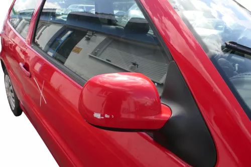VW Polo 6N2 manueller Spiegel Außenspiegel rechts außen rot LP3G + Glas (182788)