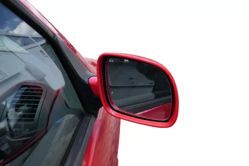 VW Polo 6N2 manueller Spiegel Außenspiegel links außen rot LP3G + Glas (182789)