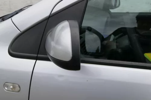 VW Fox 5Z manueller Spiegel Außenspiegel + Glas links silber grau LA7W (183546)