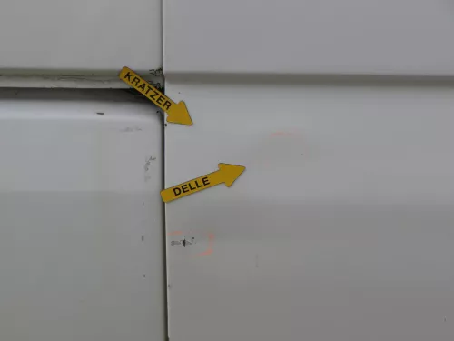 VW T5 Facelift T6 Tür rechts Schiebetür mit Scheibe weiß R902 Fenster - Delle (186916)