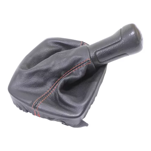 VW Polo 9N 9N3 Schaltknauf Schaltsack 6Q1711113D Leder schwarz rote Nähte ## (149966)