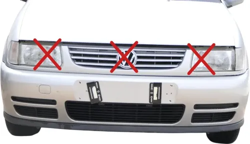 Polo 6N Stoßstange vorne breite Styling XXL Frontstoßstange silber LB7Z +Gitter